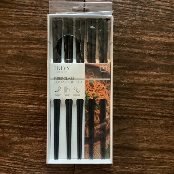 BKLYN Steel Co. 5 Pairs Fiberglass Chopsticks Set Lightweight Reusable Black NEW - Picture 7 of 7